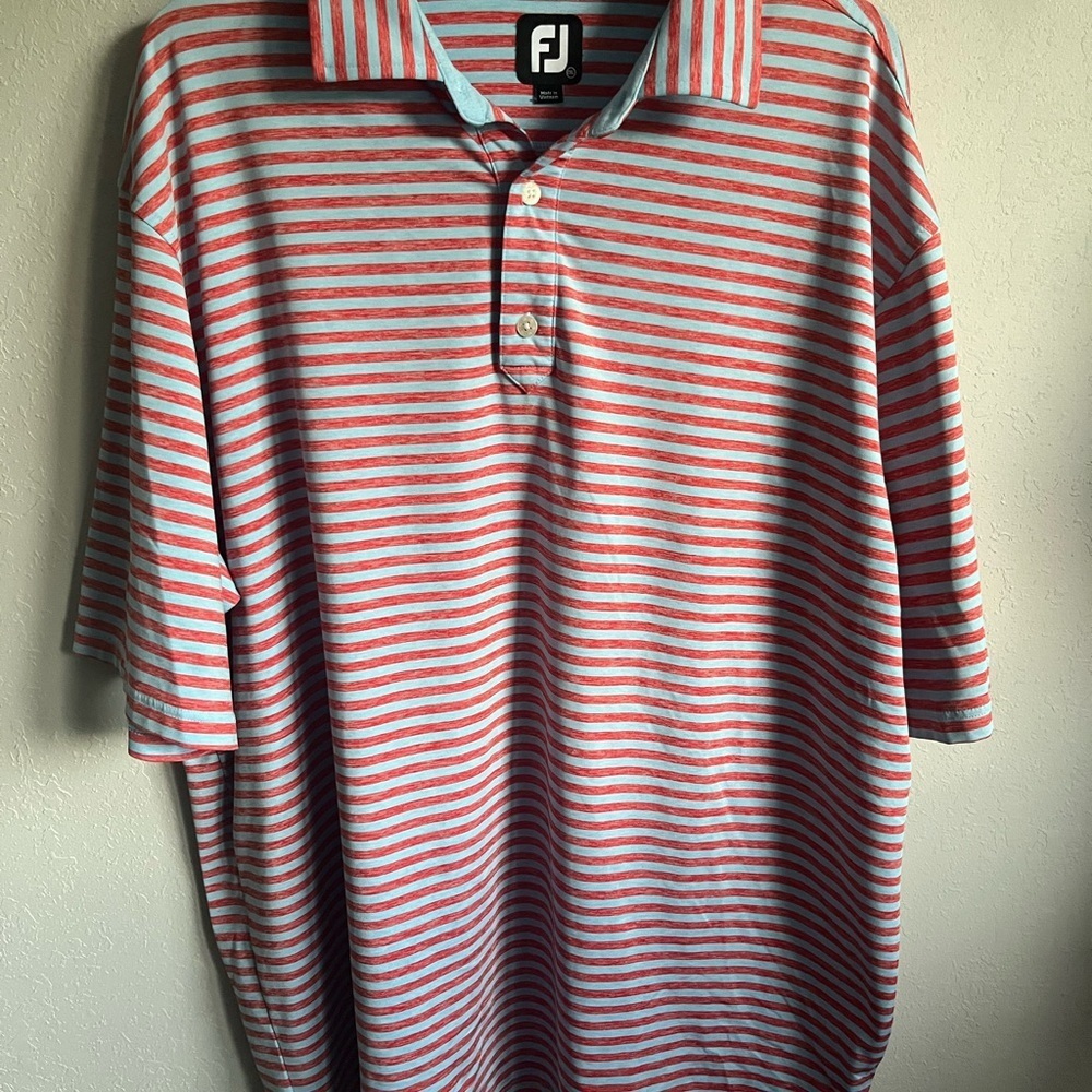 Men’s Red/Blue Striped FootJoy Shirt Sleeve Golf Polo Size 2XL